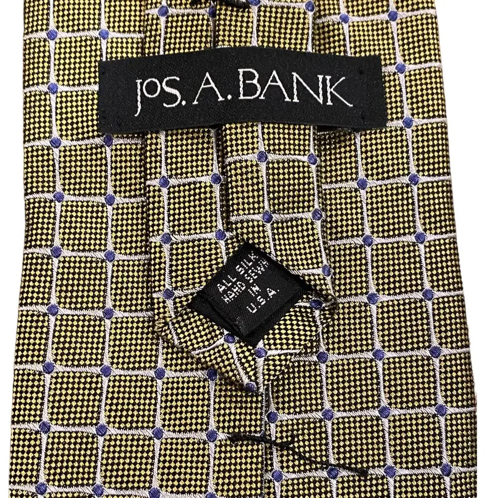 Joseph A. Bank Gold Tie with Blue Geometric Pattern